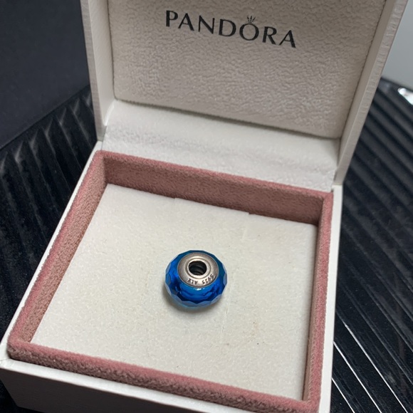 Pandora Sterling Silver Azure Faceted Murano Glass Charm - Picture 8 of 10